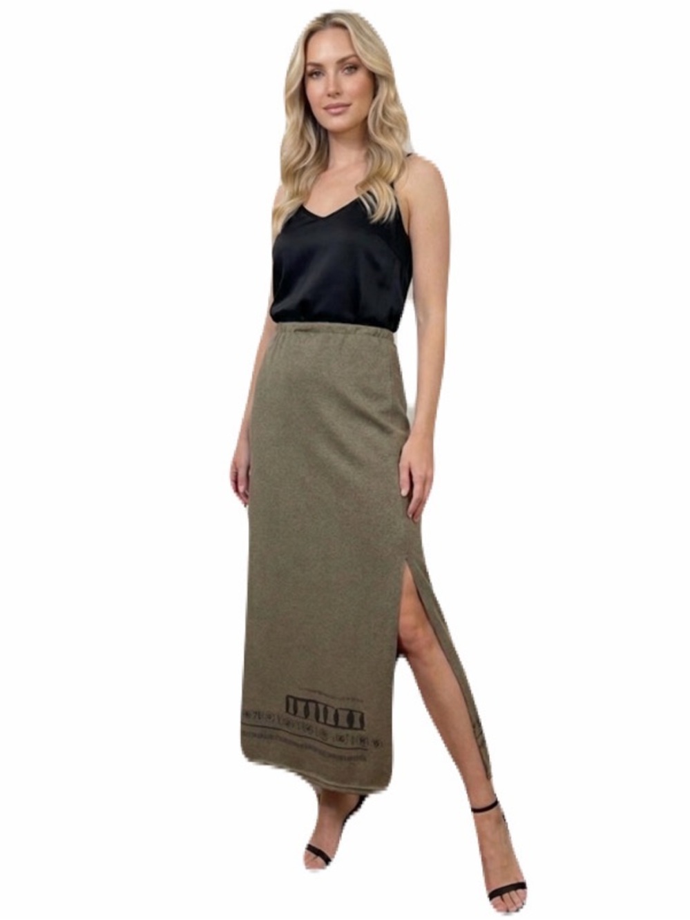 K.d. Spring Olive Gold Knitting Long Straight Skirt